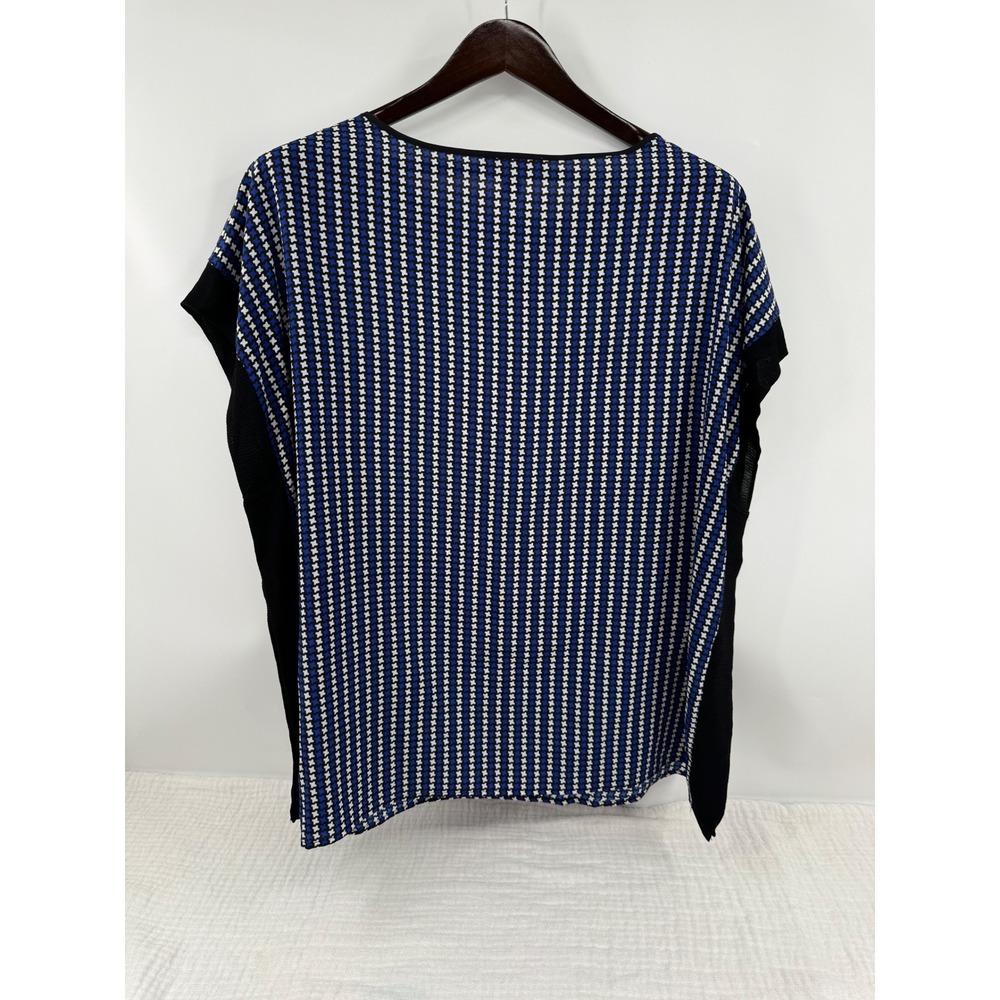 Michael Kors Top 1X Blue Houndstooth Dolman Sleeve Crew Neck Blouse - Picture 2 of 7